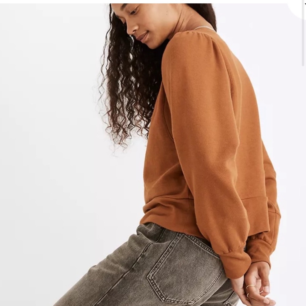 Madewell Henley puff sleeve sweatshirt brown size XXsmall NB331 NWT - Picture 3 of 10